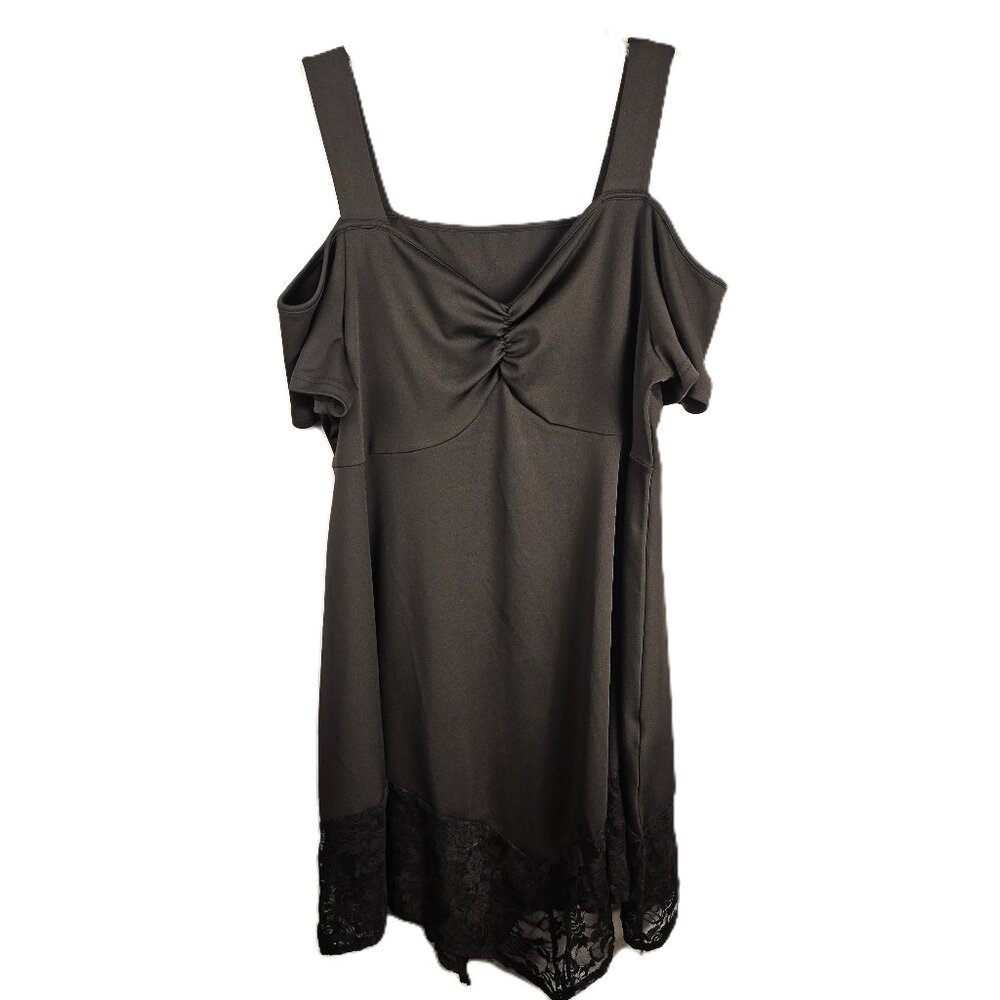 New Black Baby Doll Dress Womens 3XL Cold Shoulder Lace Rose Hem Cap Sleeves